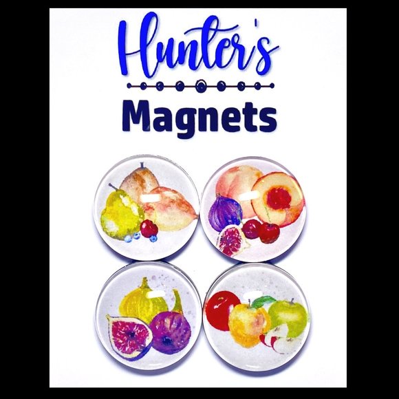 Set of 4 Magnets Watercolor Summer Fruit 2 Glass Refrigerator Kitchen Whiteboard - Picture 1 of 3